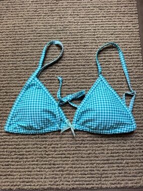 Turquoise Gingham Triangle Bikini Top
